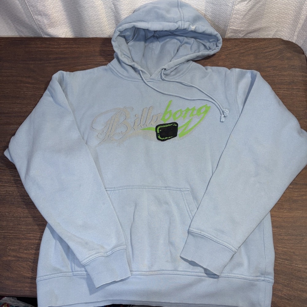 Billabong Y2K Light Blue Graphic Spellout Hoodie Sweatshirt Men's Medium